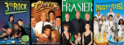 cheers, frasier, scrubs, 3rd rock